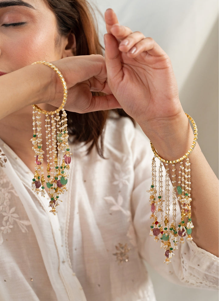 Multicolor Kundan Kaleera Bangle Set