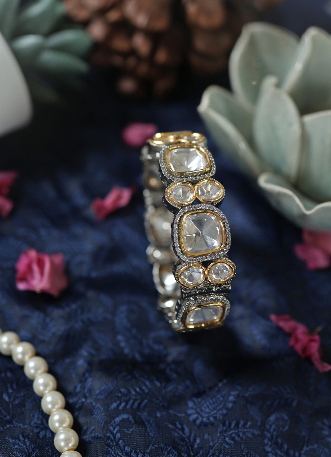 Silver Polki Bangle