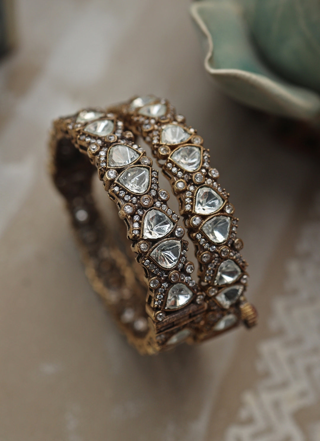 Gold Victorian Polki Bangle Set