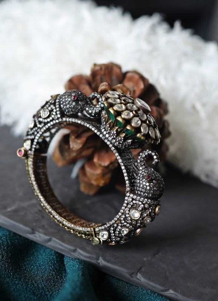 Silver Polki Pacheli Bangle