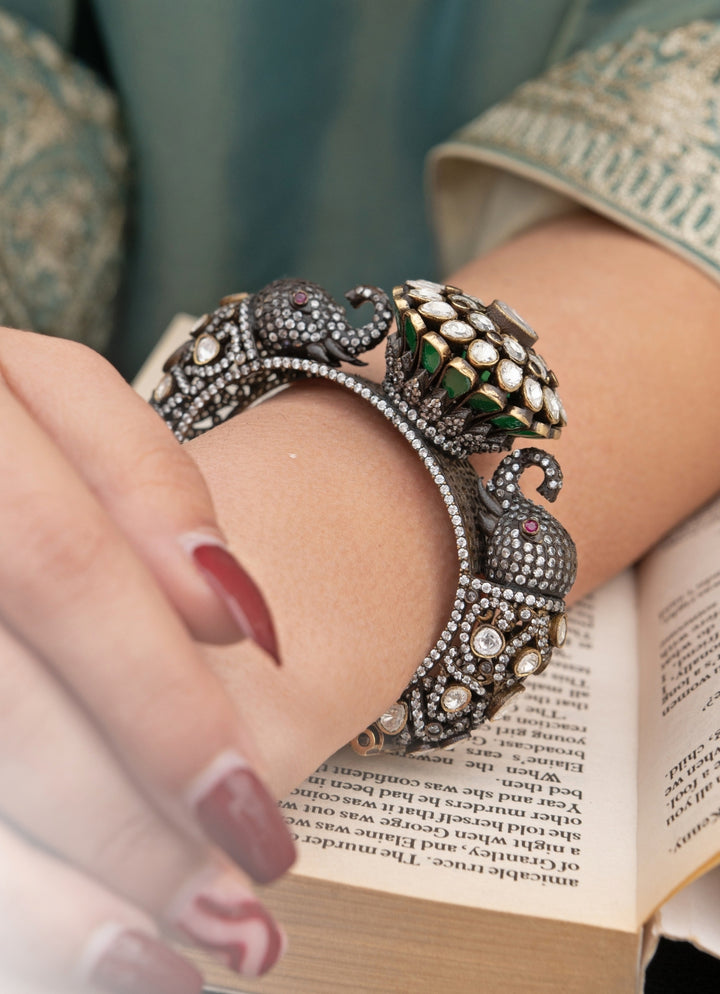 Silver Polki Pacheli Bangle