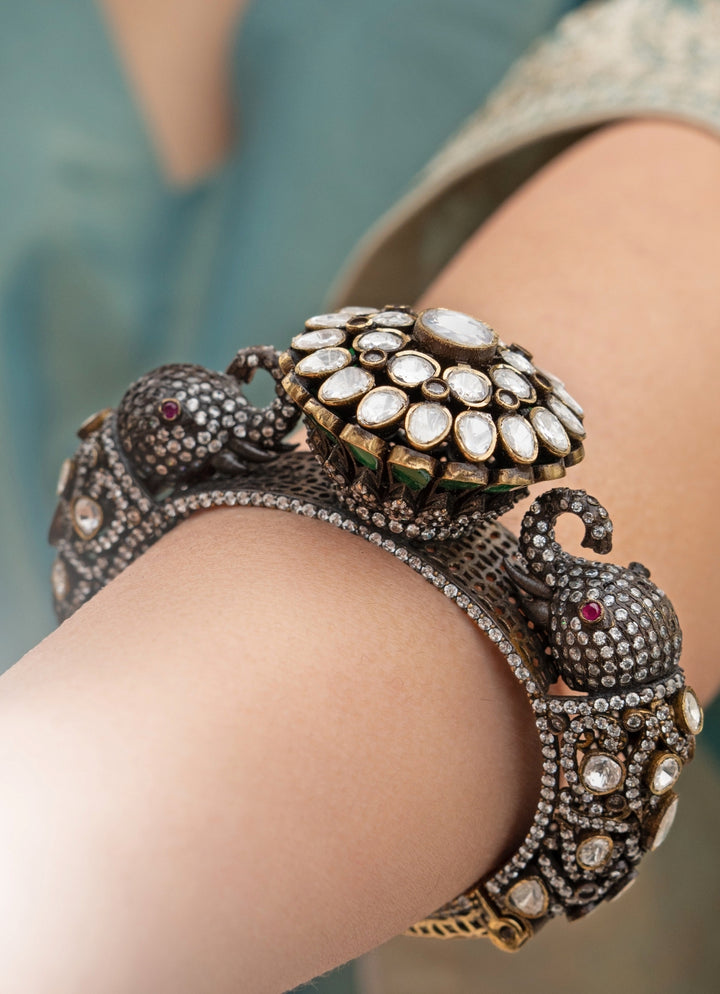 Silver Polki Pacheli Bangle