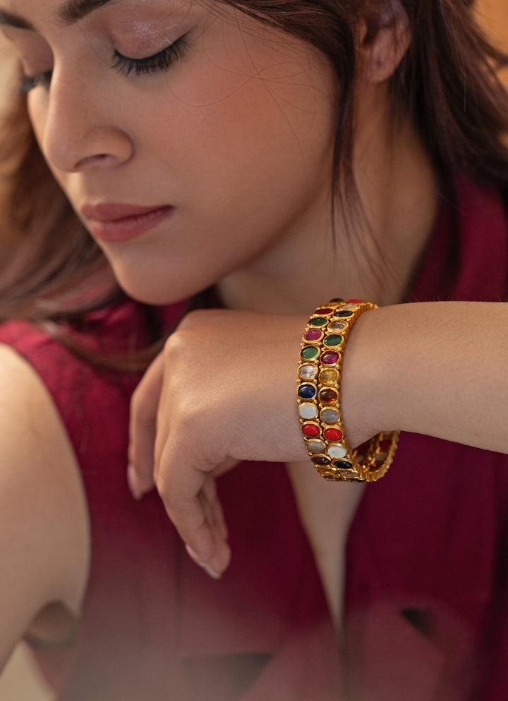 Gold Plated Multicolor Bangle Set
