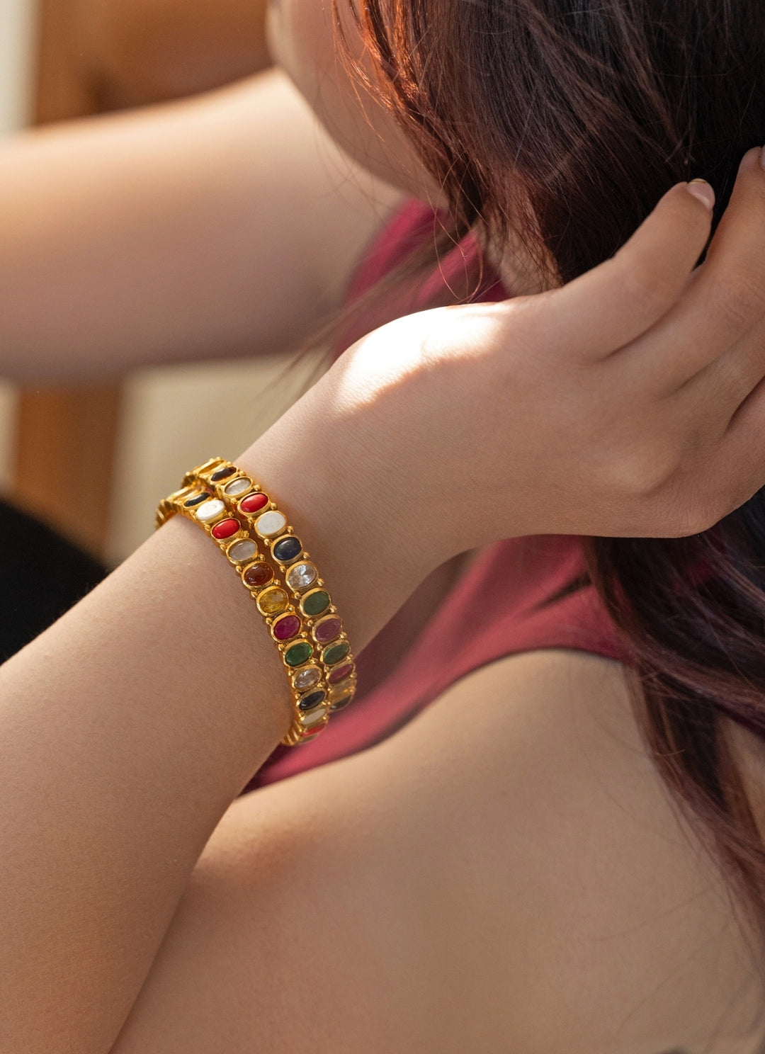 Gold Plated Multicolor Bangle Set