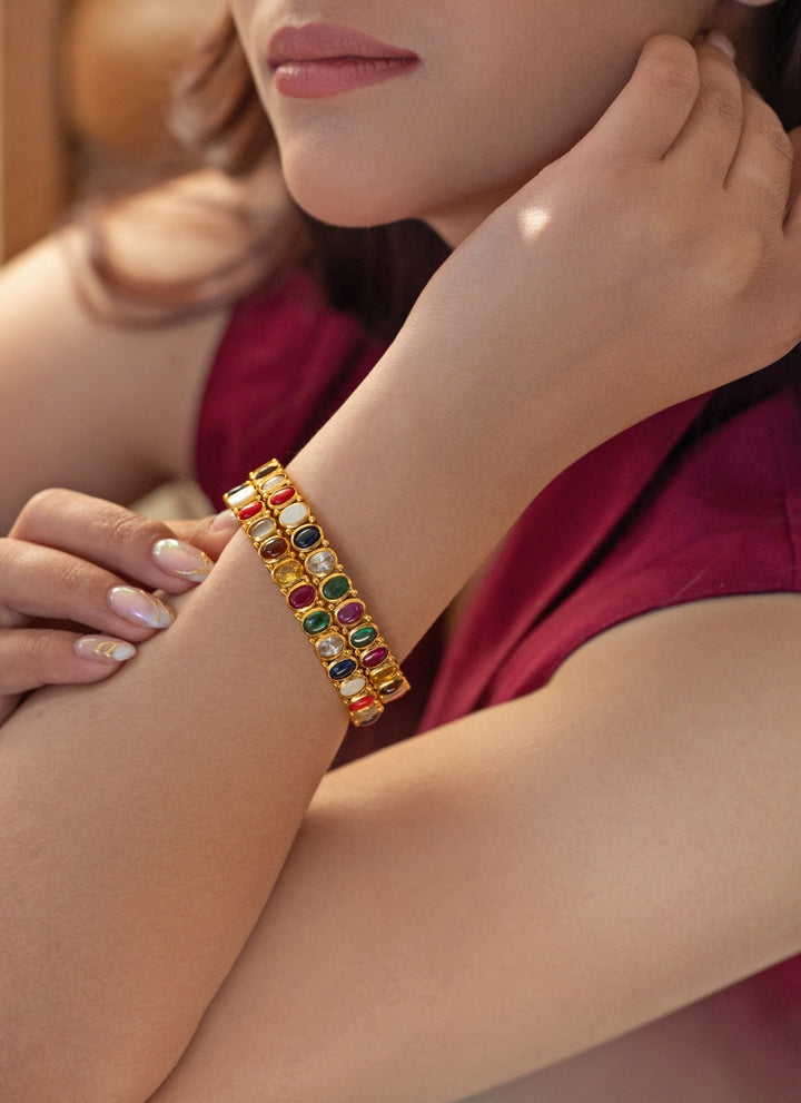 Gold Plated Multicolor Bangle Set