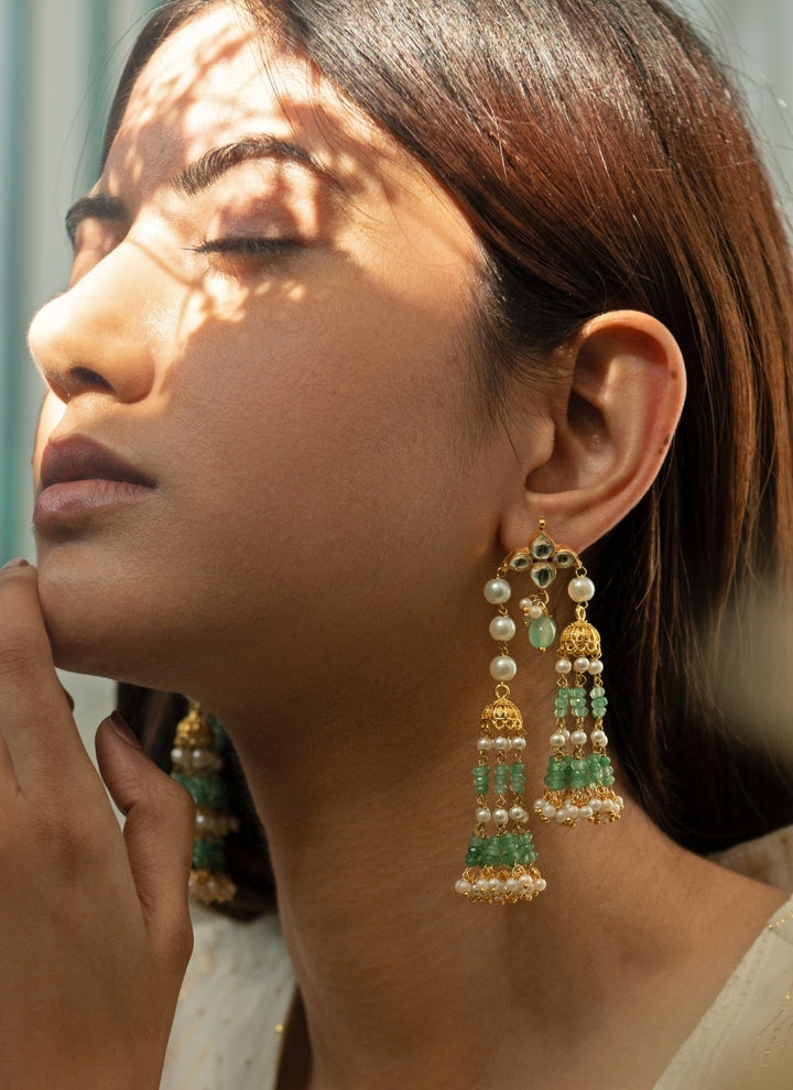 Green Pearl Kundan Earrings