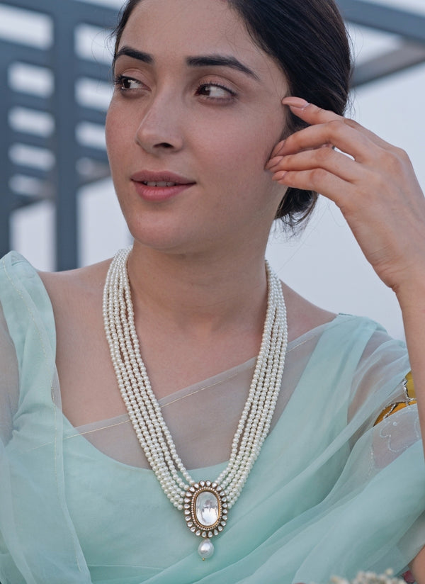 White Polki And Pearl Necklace