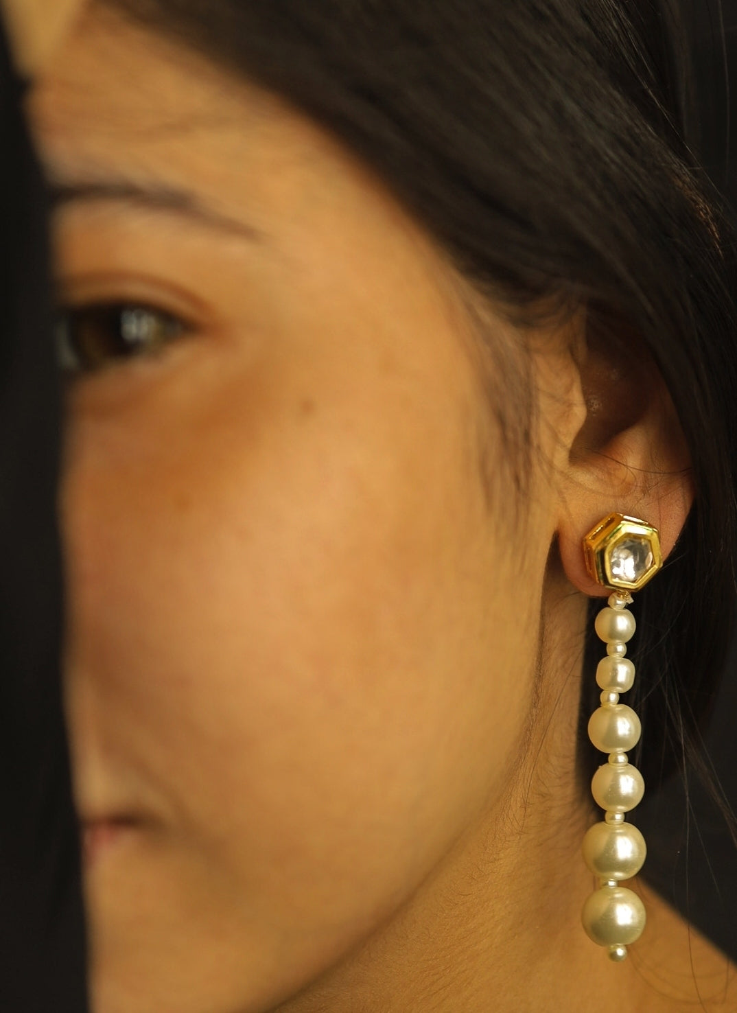 Gold Pearl String Earrings
