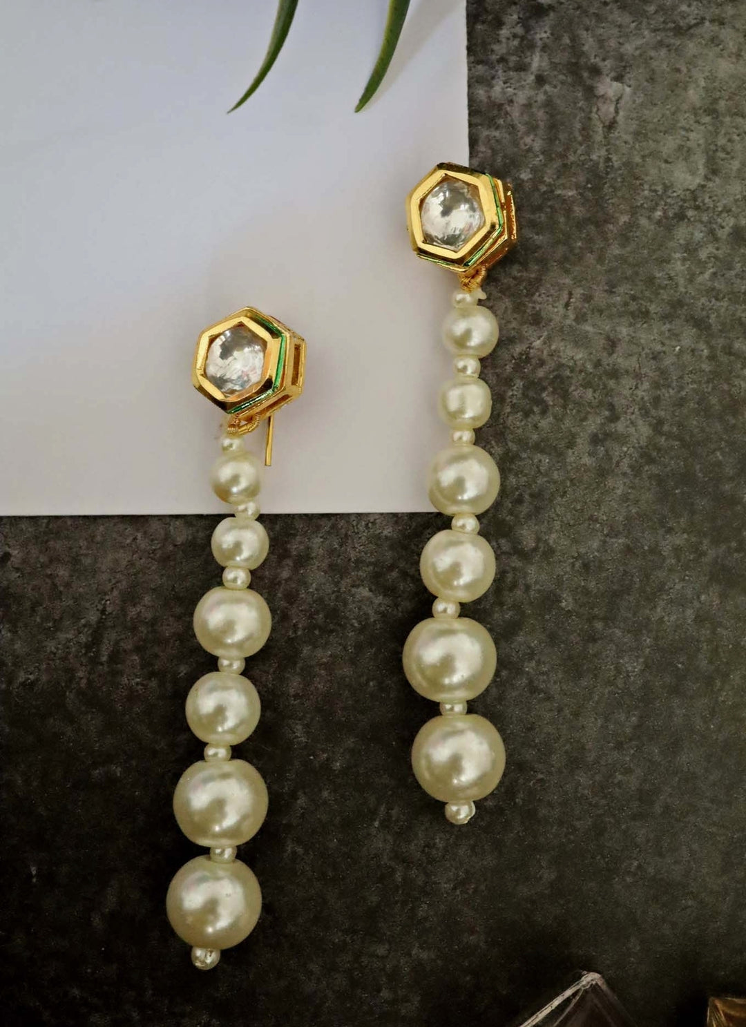 Gold Pearl String Earrings