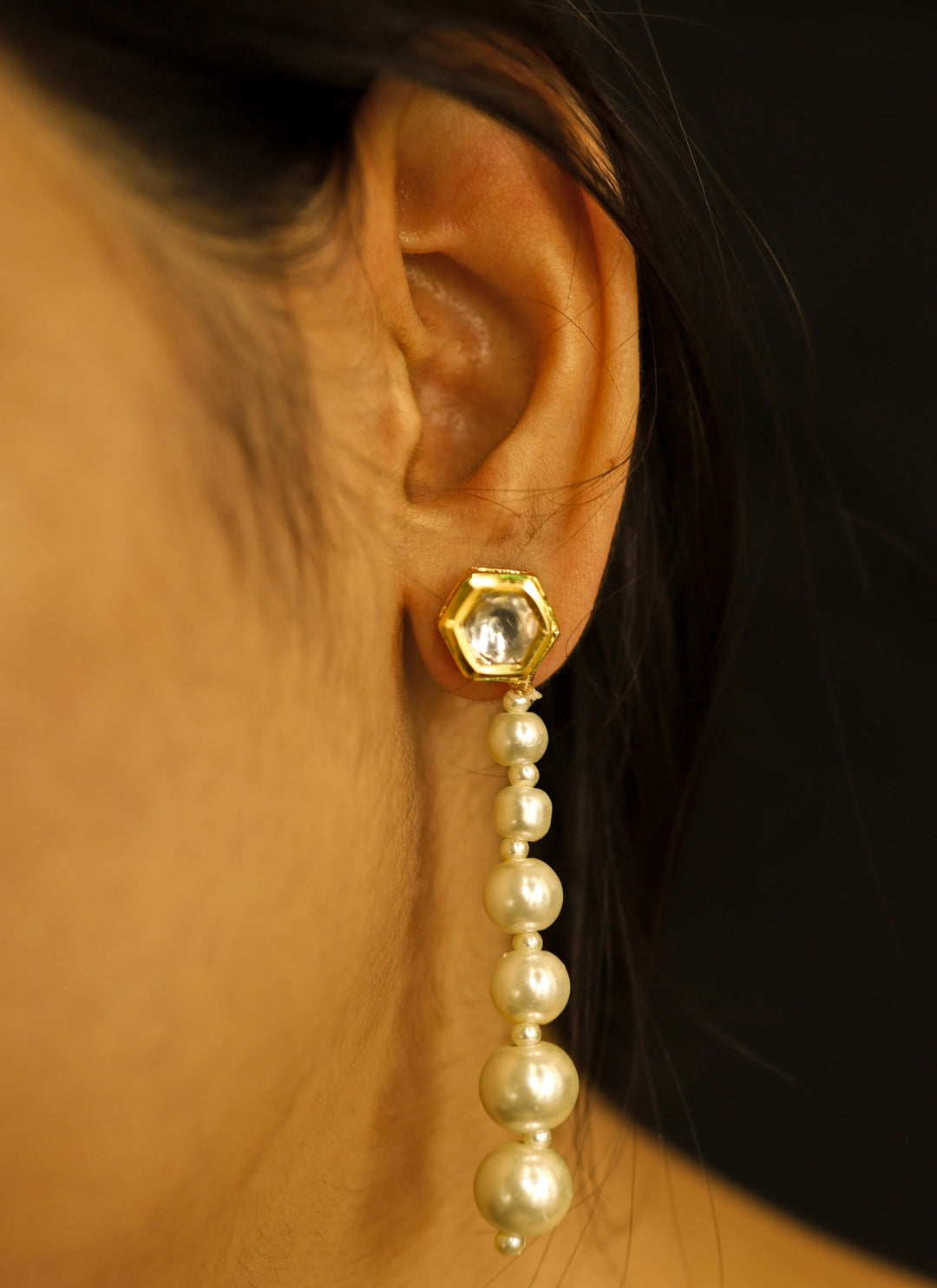 Gold Pearl String Earrings