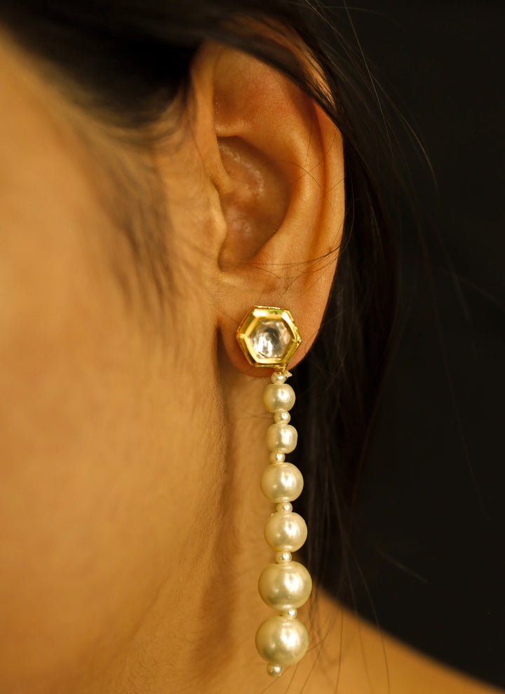 Gold Pearl String Earrings