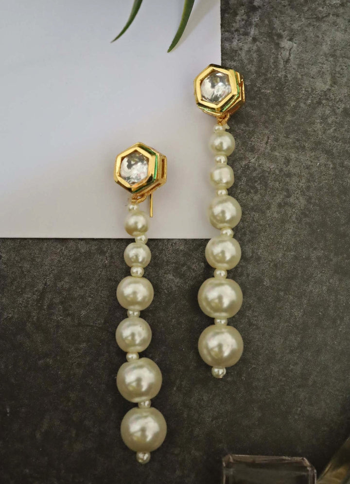 Gold Pearl String Earrings