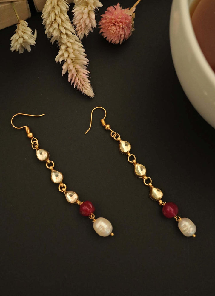 Ruby Red Kundan And Pearl Earrings