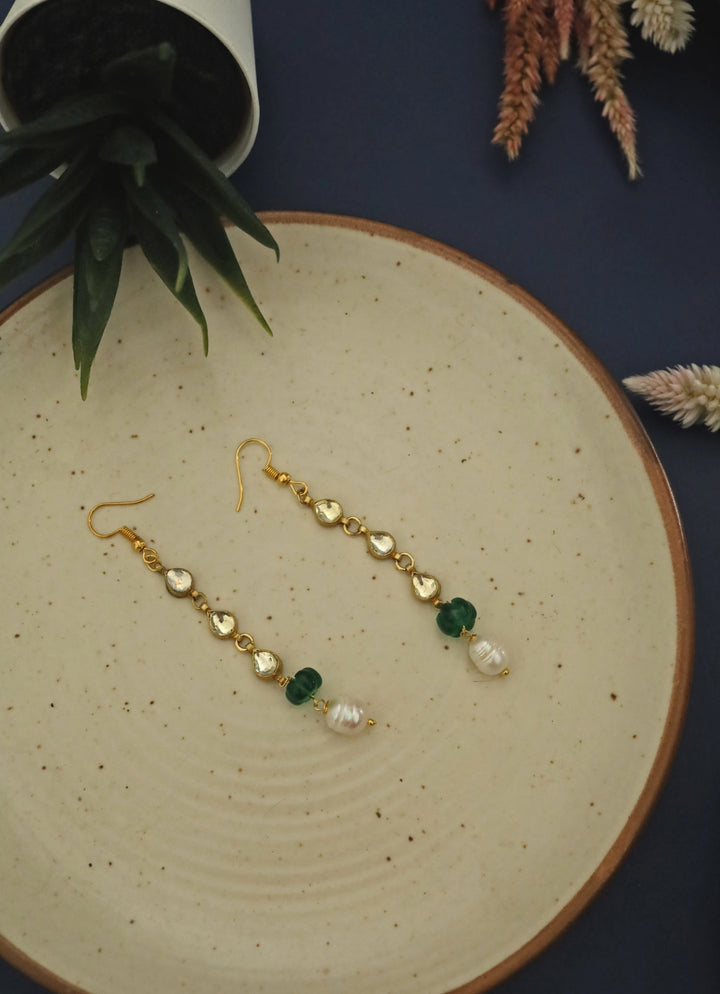 Jade Green Kundan And Pearl Earrings