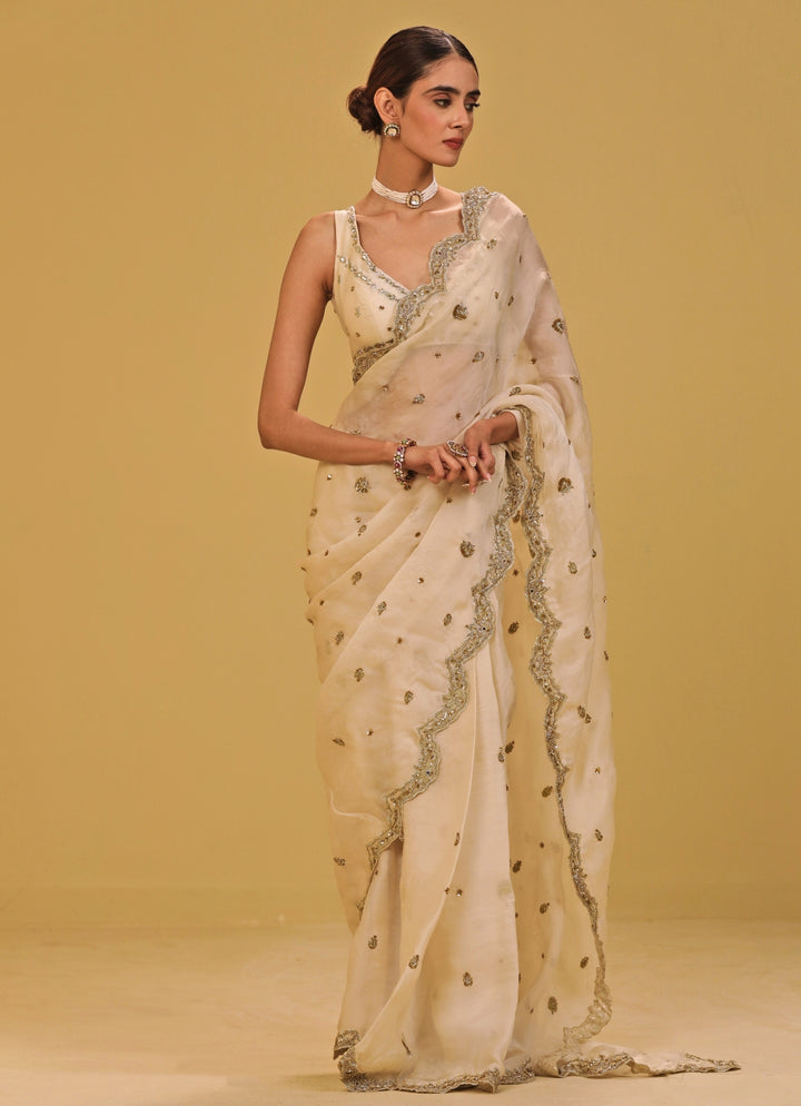 Ivory Organza Saree Set