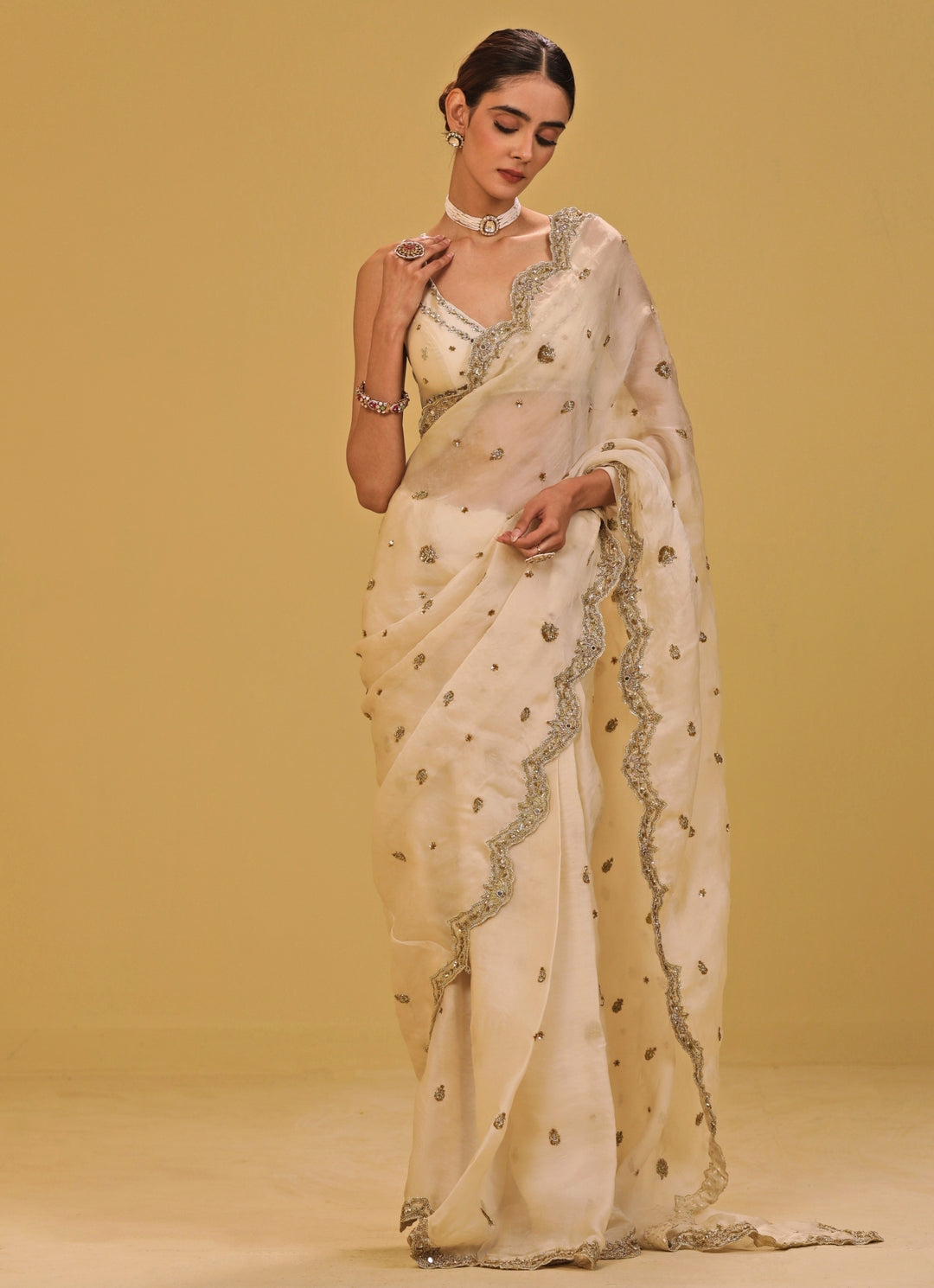 Ivory Organza Saree Set