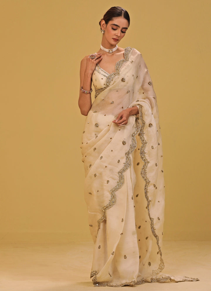 Ivory Organza Saree Set