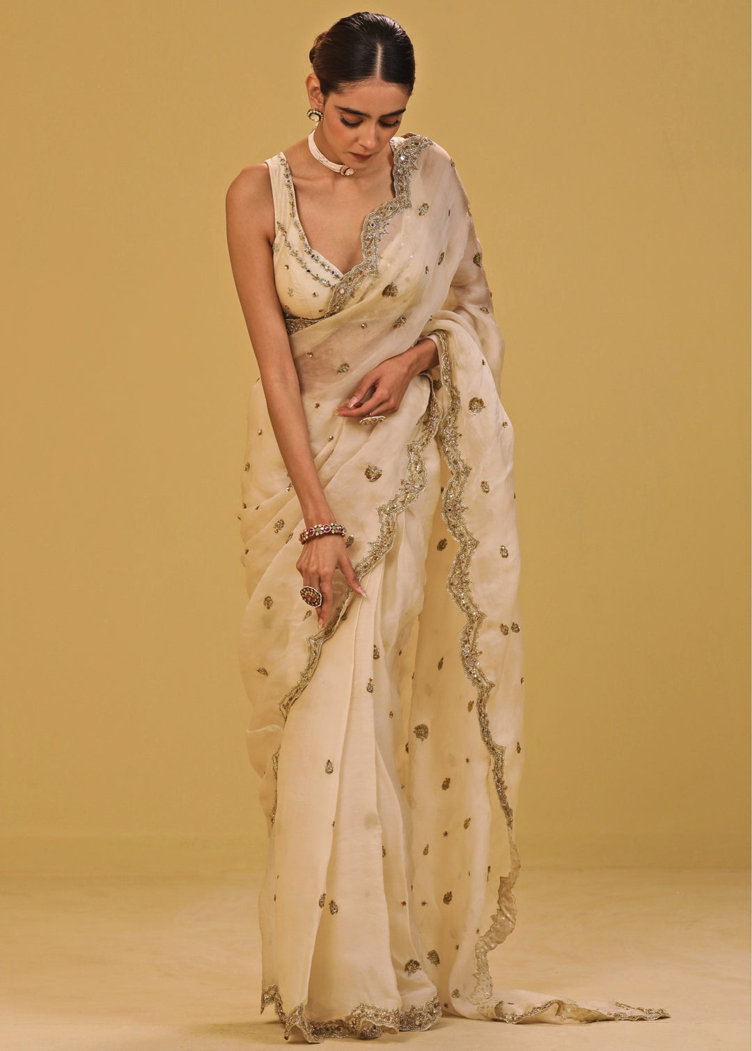 Ivory Organza Saree Set