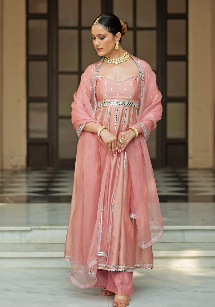 Onion Pink Chanderi Anarkali Set Esha Koul - Fabilicious Fashion
