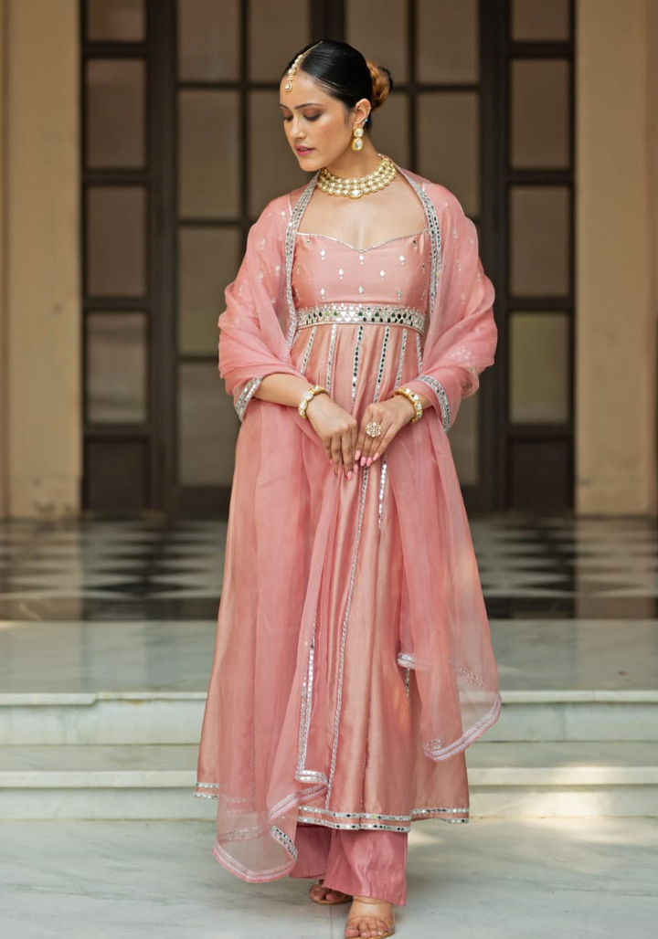 Onion Pink Chanderi Anarkali Set Esha Koul - Fabilicious Fashion