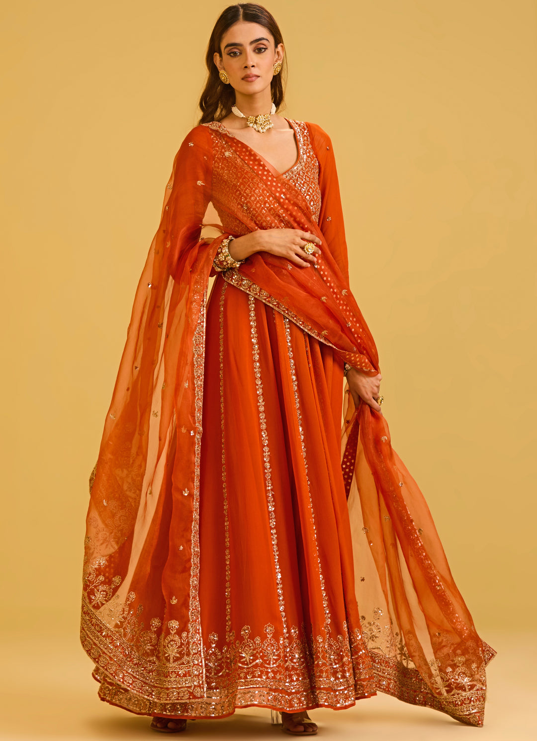 Rust Red Georgette Anarkali Set