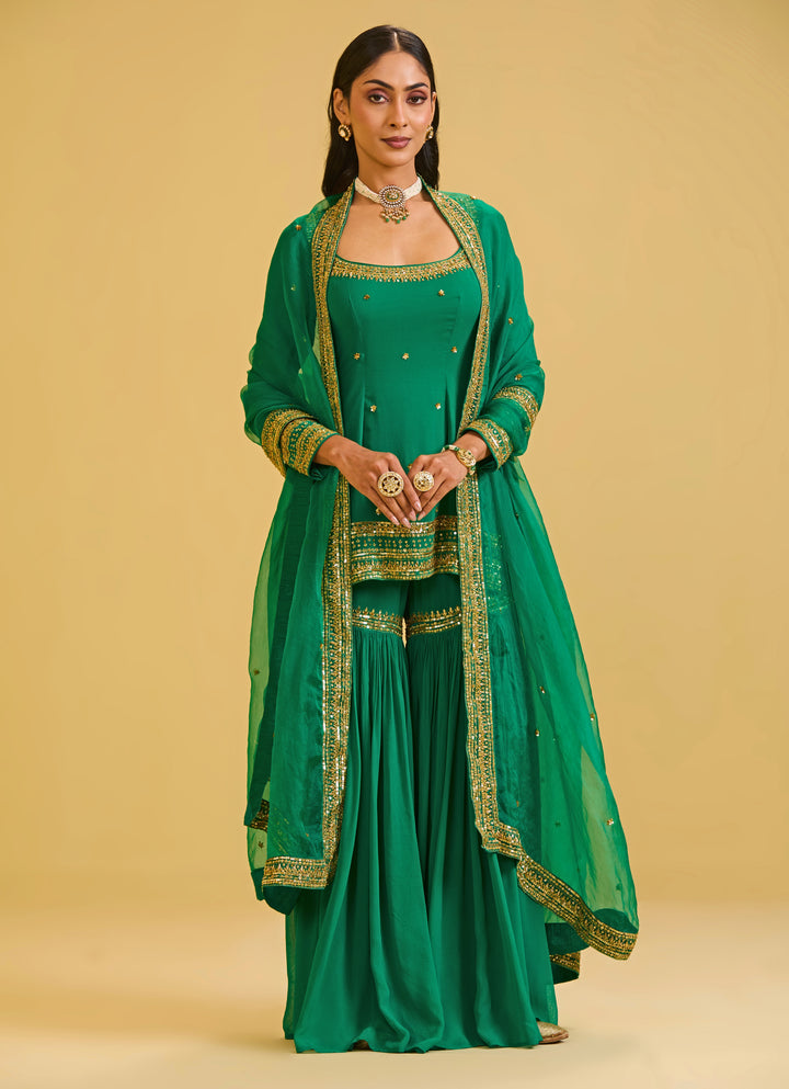 Green Georgette Kurta Sharara Set