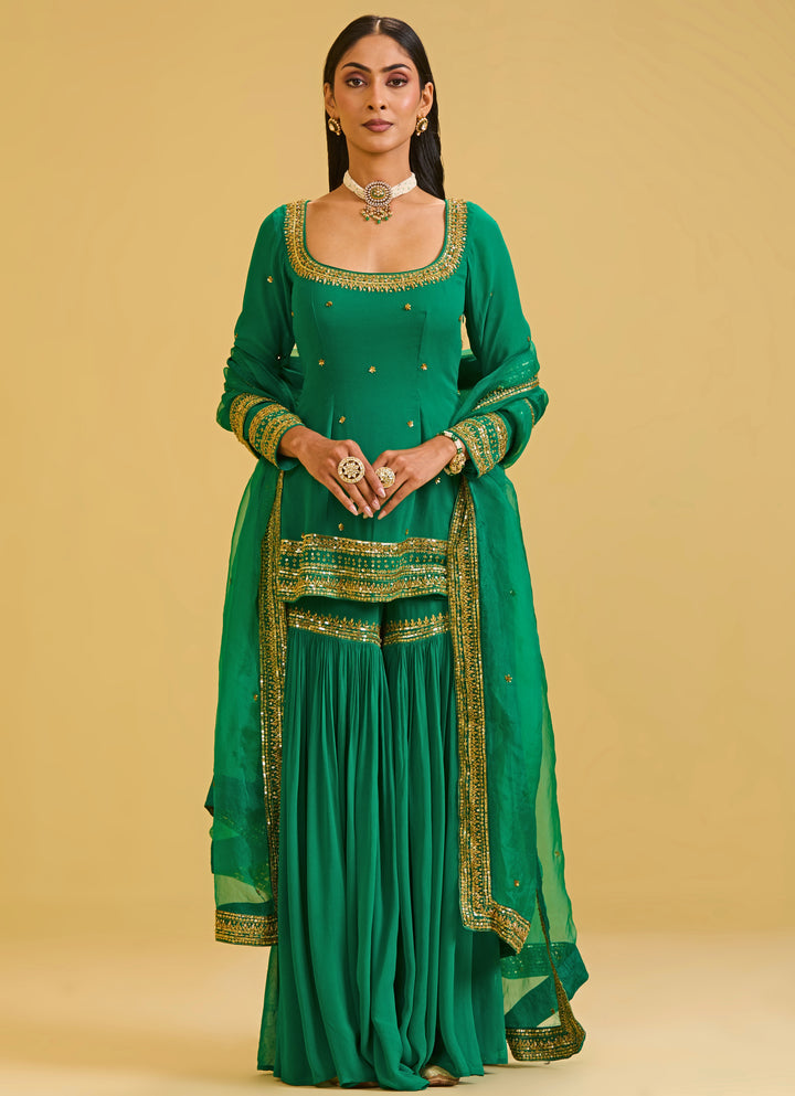 Green Georgette Kurta Sharara Set
