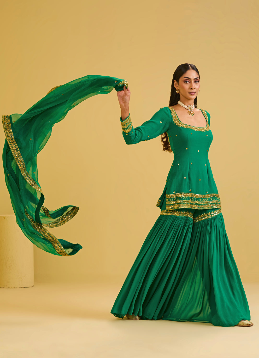 Green Georgette Kurta Sharara Set