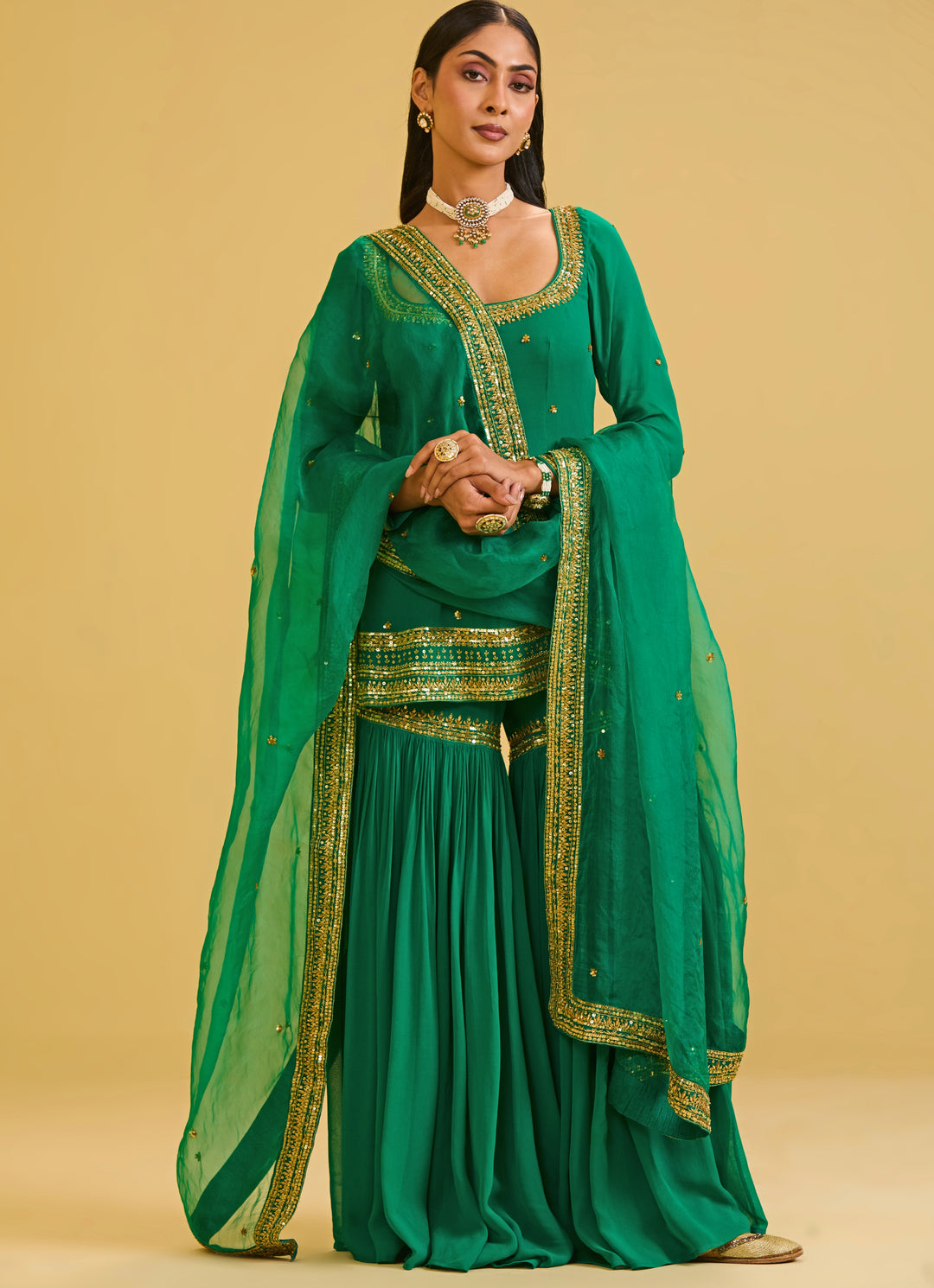 Green Georgette Kurta Sharara Set