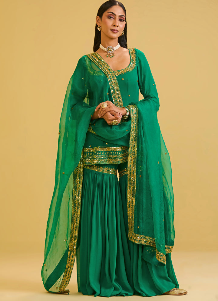 Green Georgette Kurta Sharara Set