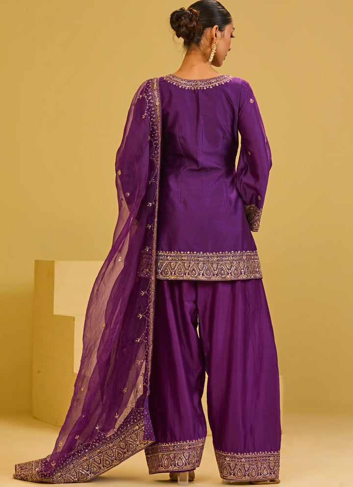 Purple Chanderi Kurta Farshi Salwar Set
