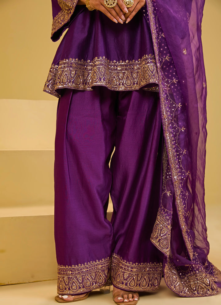 Purple Chanderi Kurta Farshi Salwar Set
