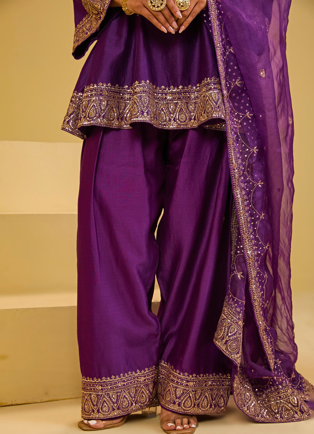 Purple Chanderi Kurta Sharara Set