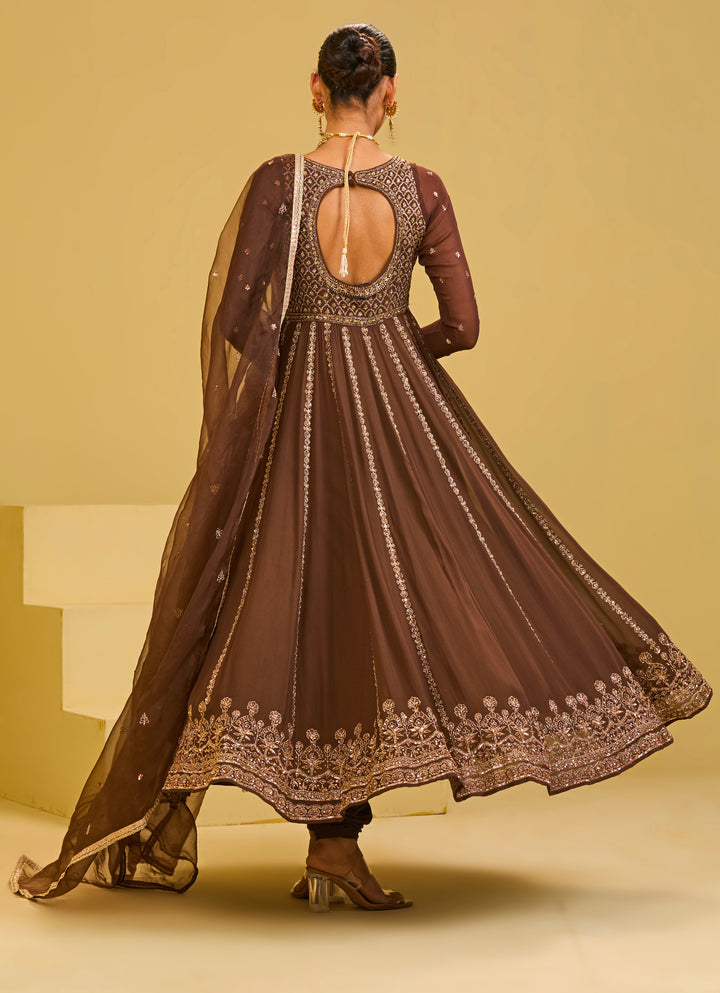 Brown Georgette Anarkali Set