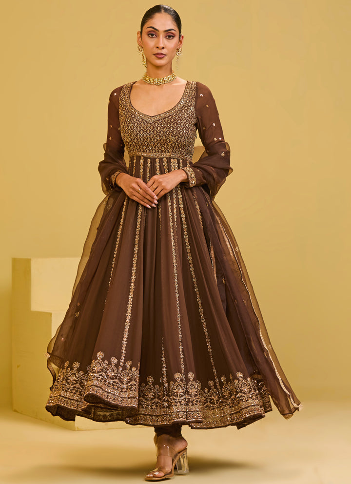 Brown Georgette Anarkali Set