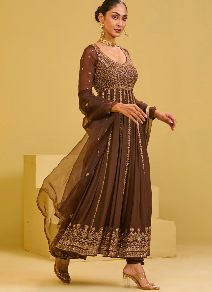 Brown Georgette Anarkali Set