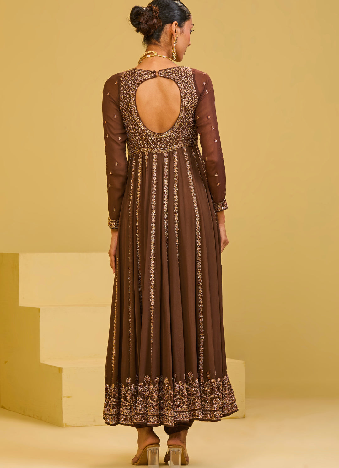 Brown Georgette Anarkali Set