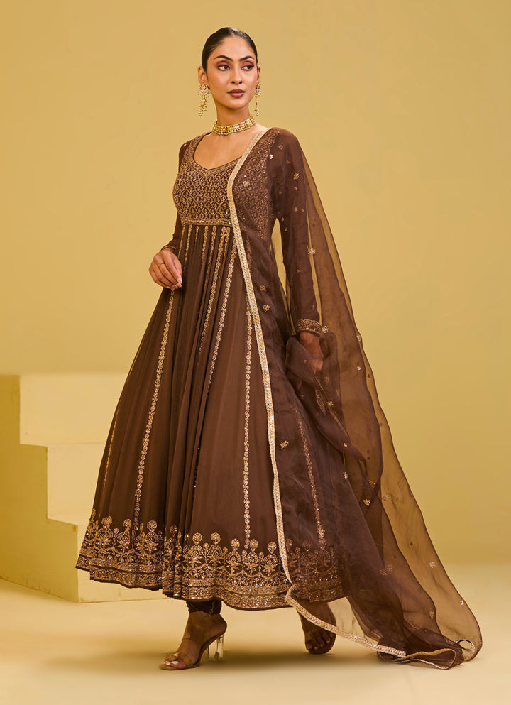 Brown Georgette Anarkali Set