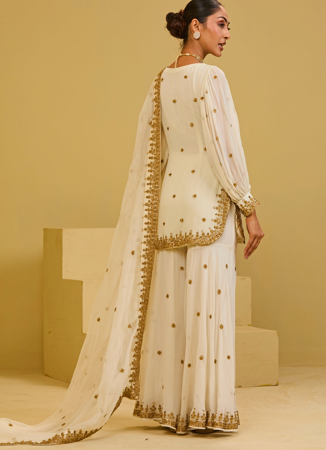 Ivory Georgette Kurta Sharara Set