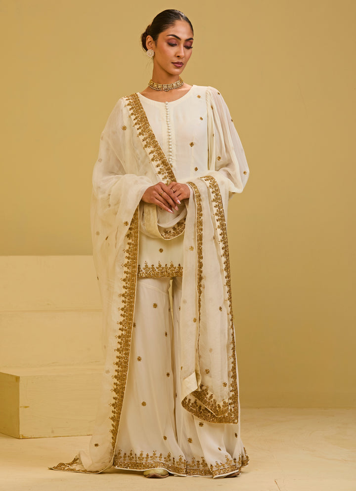 Ivory Georgette Kurta Sharara Set