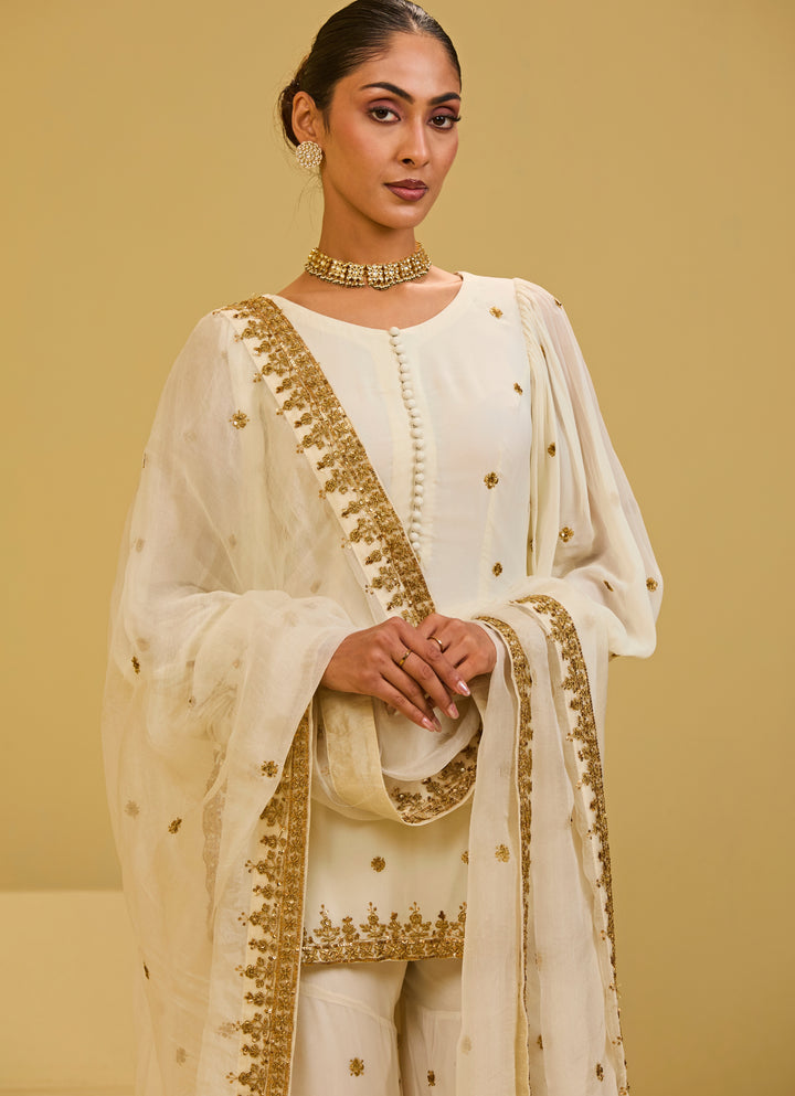 Ivory Georgette Kurta Sharara Set