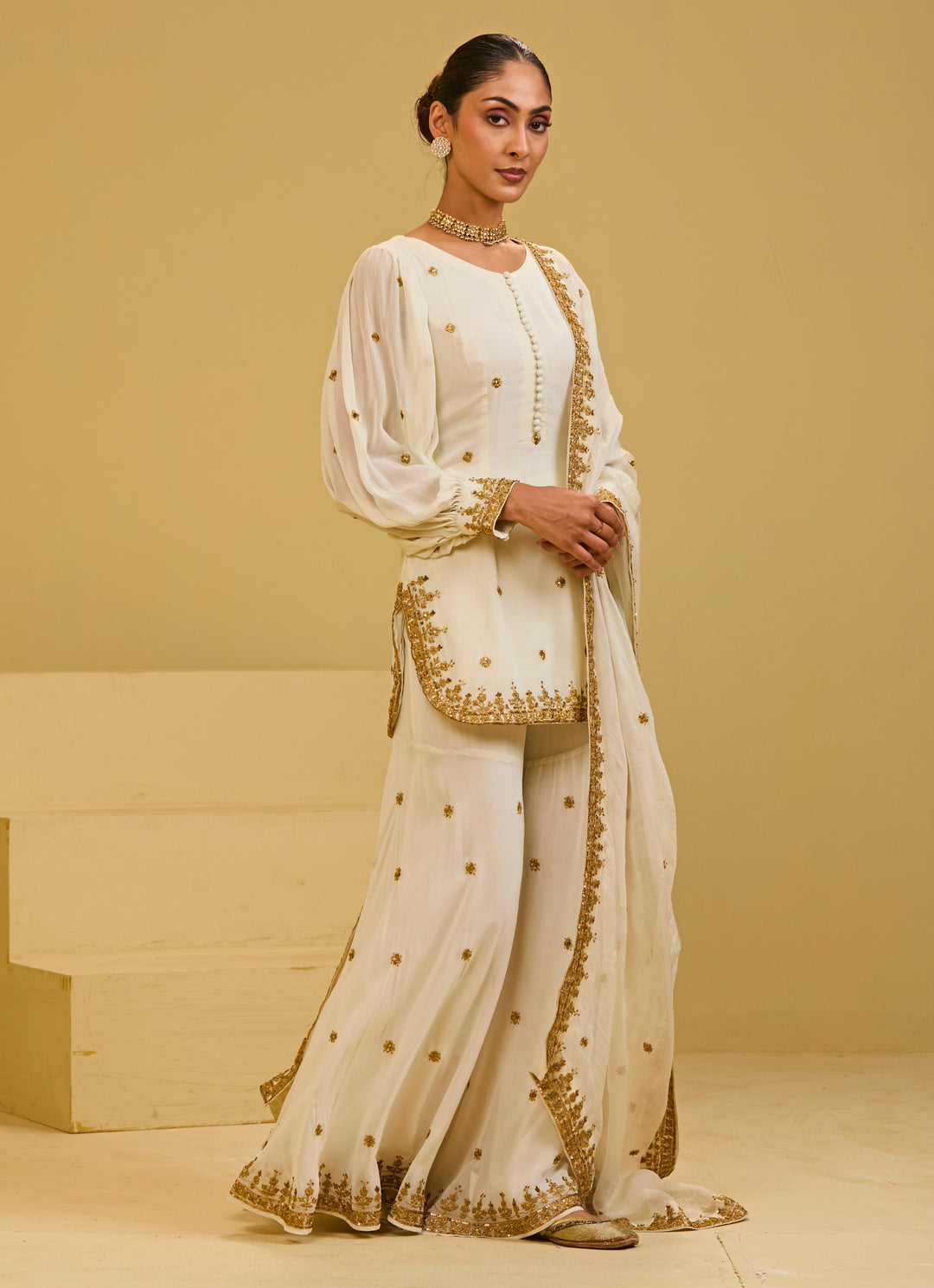 Ivory Georgette Kurta Sharara Set