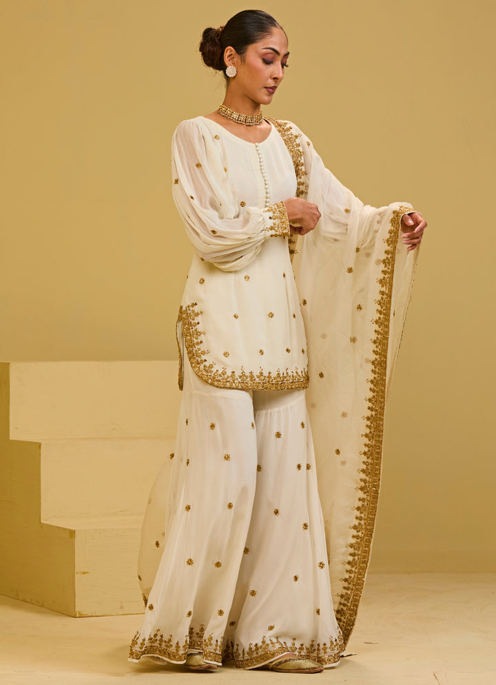 Ivory Georgette Kurta Sharara Set