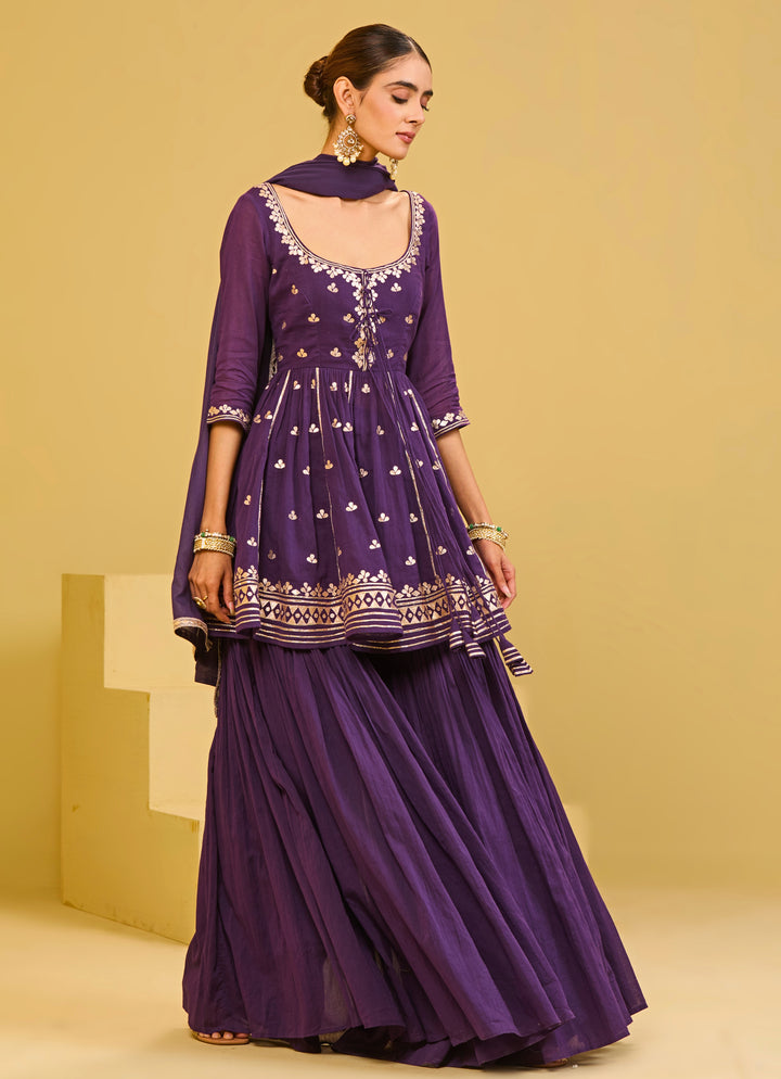 Purple Cotton Kurta Sharara Set