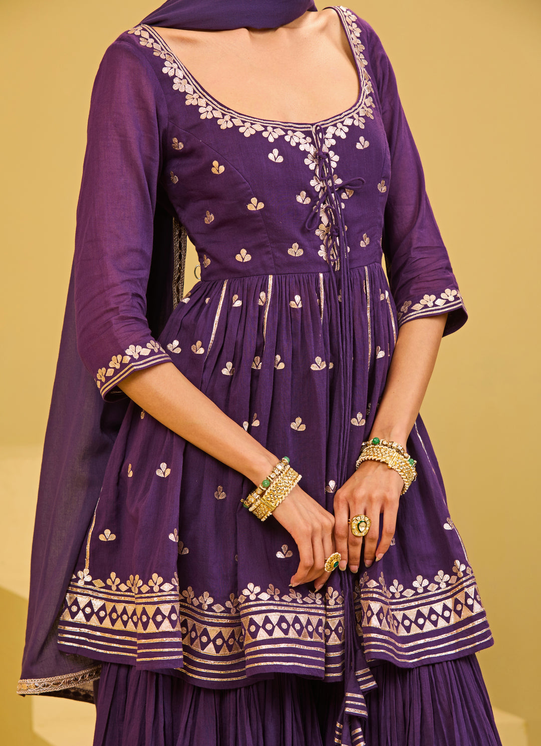 Purple Cotton Kurta Sharara Set