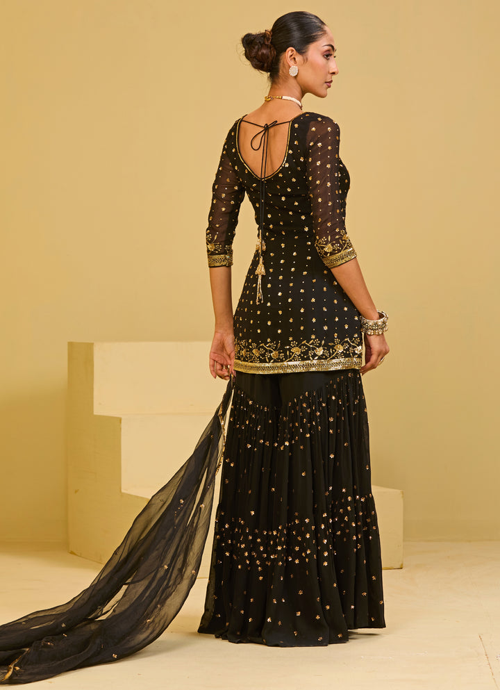 Black Georgette Kurta Sharara Set