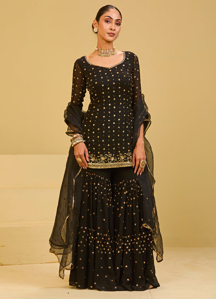 Black Georgette Kurta Sharara Set