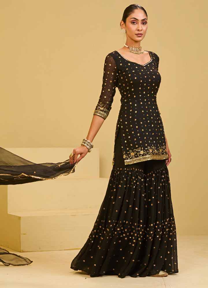 Black Georgette Kurta Sharara Set