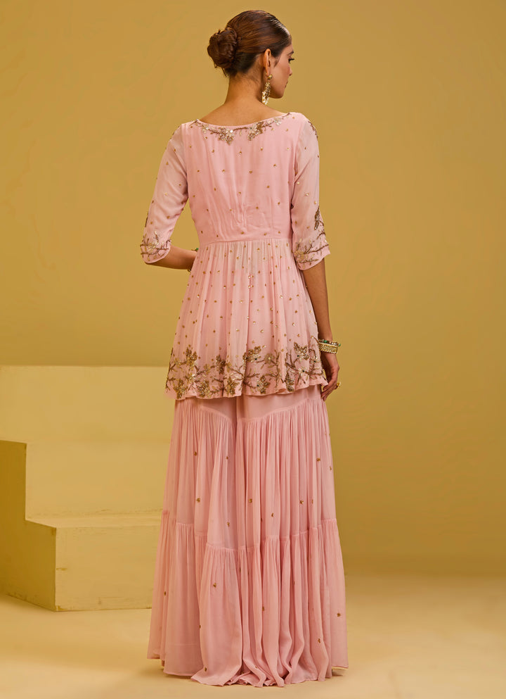 Pastel Pink Georgette Kurta Sharara Set