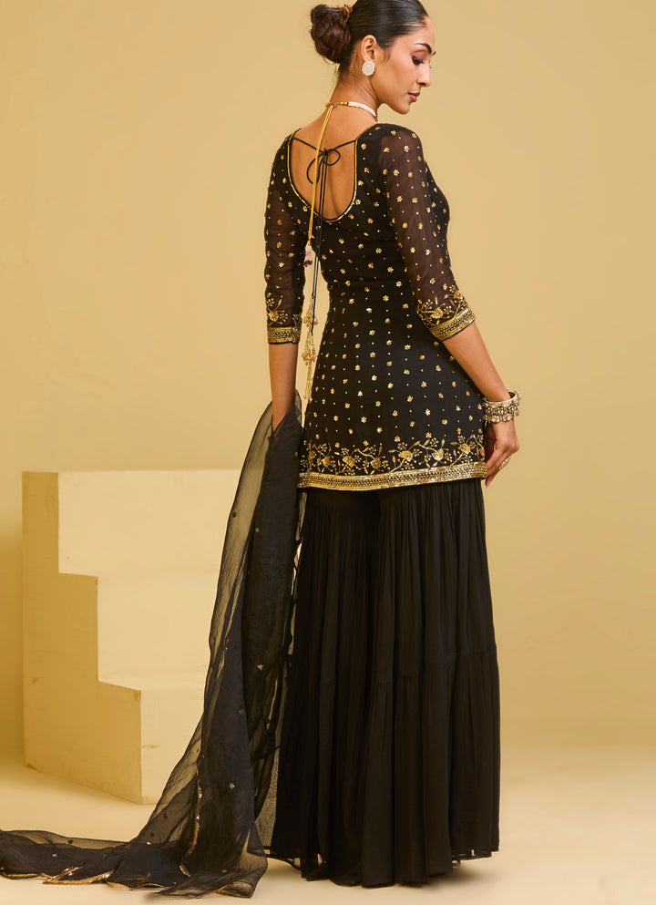 Black Georgette Kurta Sharara Set